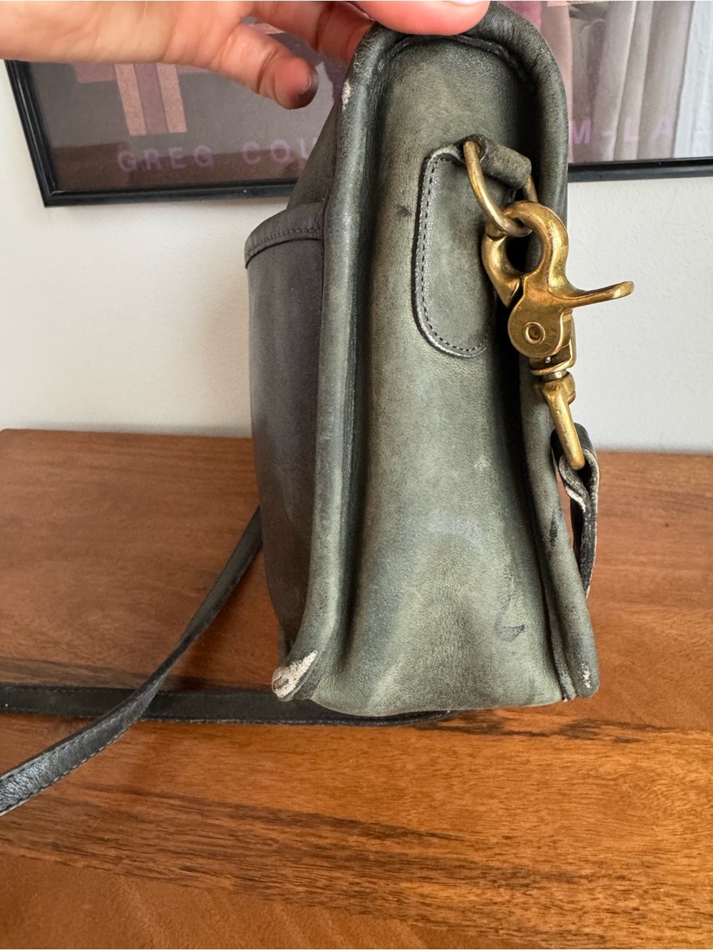 COACH vintage 80’s companion shoulder bag, made in USA, hunter green leather - Picture 10 of 16